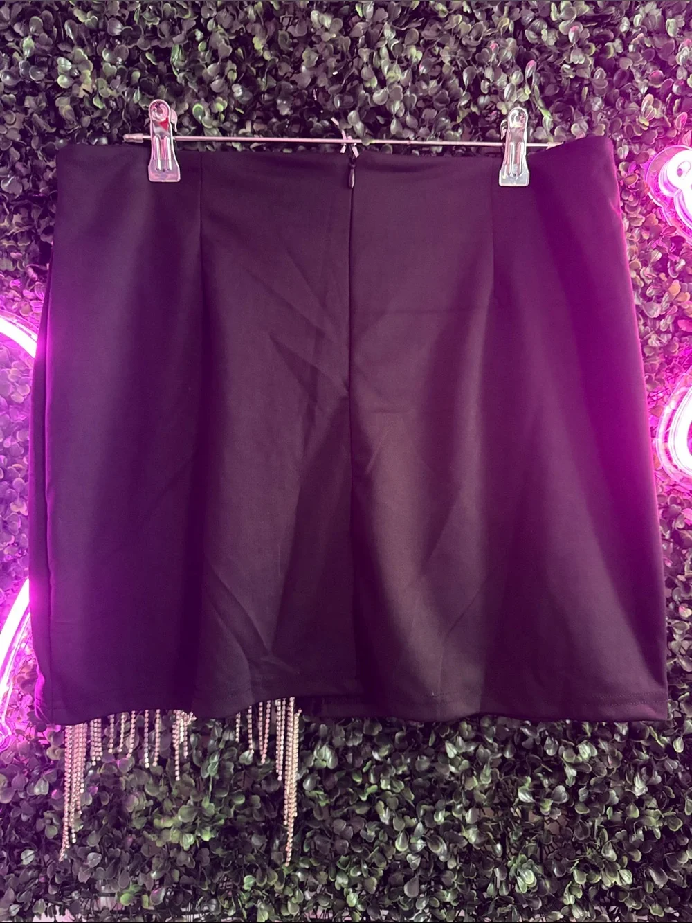 Amazon Black Mini Skirt with Silver Rhinestone Fringe
